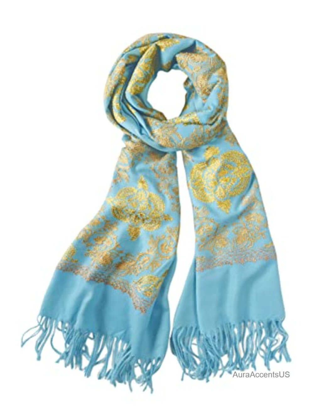 Women's Embroidered Tassel Pashmina Wrap Shawl Cotton Blend Lightweight Scarf
